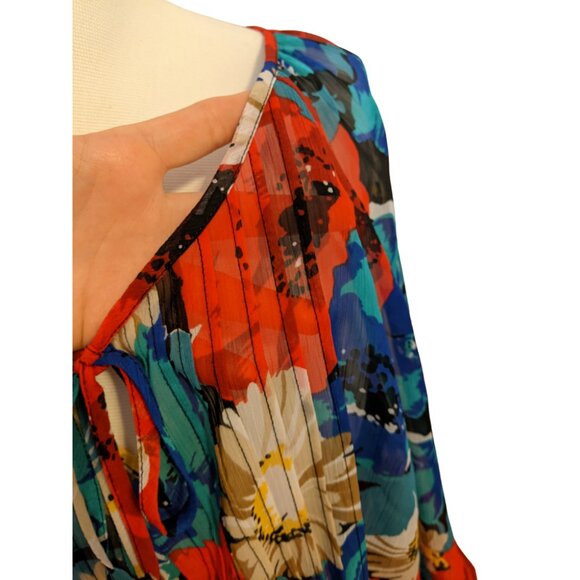 Charter Club Floral Sheer Blouse Pleated Spring Colourful Office Elegant Flowy L - Picture 3 of 7